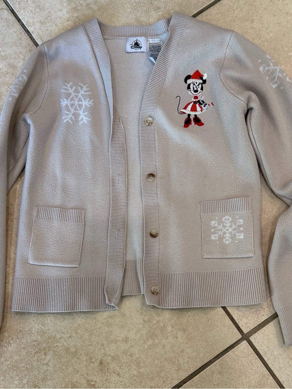 Disney Beige Knit Minnie Mouse Cardigan with Red Accents